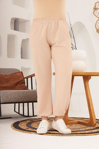 RMG Aerobin Plus Size Cream Trousers with Elastic Waist and Leg Legs