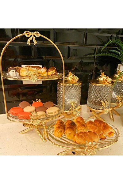 AZADE BAKIR CAM SUNUMLUK SETİ JAPON GÜLLÜ-GOLD-CAM