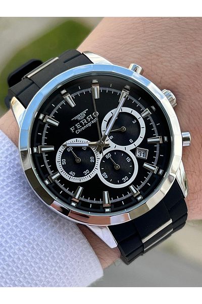 FERRO Calendar Black Color Silicone Cord 30 Mt Waterproof Men's Wristwatch EFM31354-J2