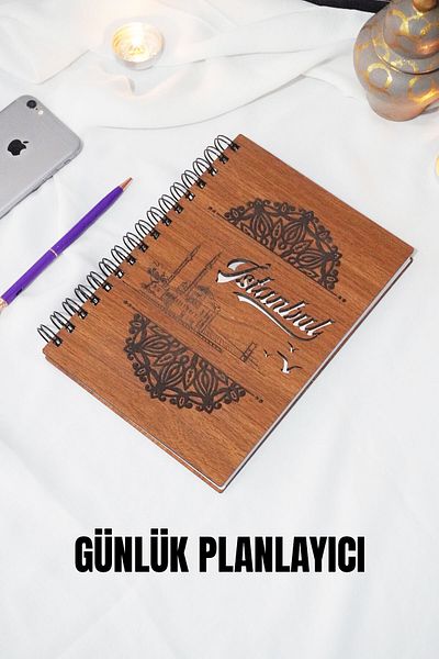 markcat Caiet de planuri cu copertă din lemn de design Istanbul - Agenda fără timp - Planificator zilnic (NUT) Caiet A5
