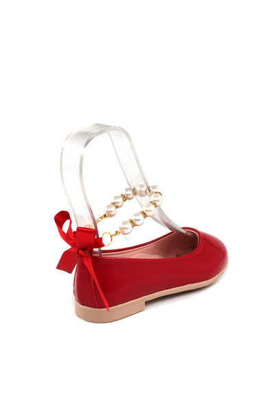 Pabuçland Orthopedic Insole with Pearl and Bow Detail Daily Girl's Ballet Flats