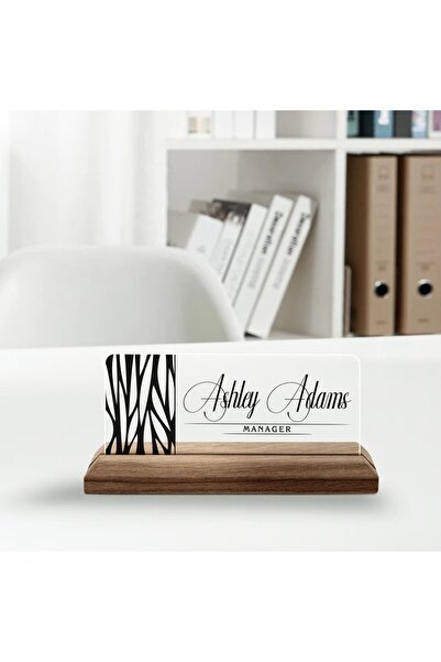 Bk Gift Kişiye Özel İsimli Ahşap Tabanlı Akrilik Masa İsimliği-12, Ofis Dekor...