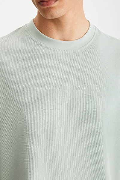 GRIMELANGE Franter Erkek 100% Pamuk Waffle Baskılı Mint Yeşil T-shirt