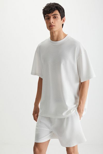 GRIMELANGE Franter Herren-T-Shirt aus 100 % Baumwolle mit Waffelmuster in Ecru
