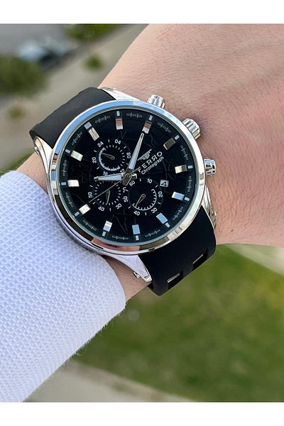FERRO Calendar Black Color Silicone Cord 30 Mt Waterproof Men's Wristwatch EFM31354-J2