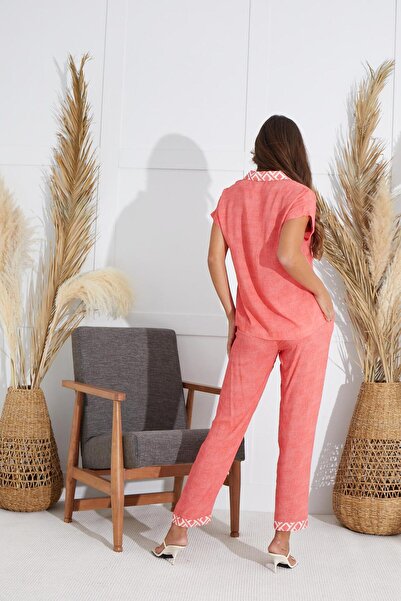 Sevim Costum de pijama cu mânecă scurtă de damă cu flori de rodie C8T1N5O51