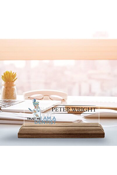 Bk Gift Kişiye Özel İsimli Diş Hekimi Temalı Ahşap Tabanlı Akrilik Masa İsiml...