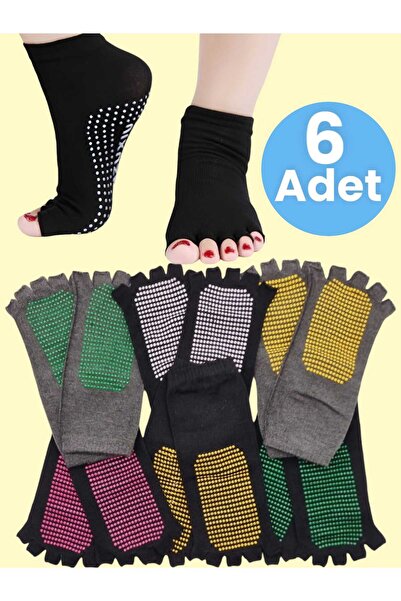 Trenderrs Kadın Bambu Parmaksız Kaydırmaz Taban 6'lı Yoga Pilates Çorabı