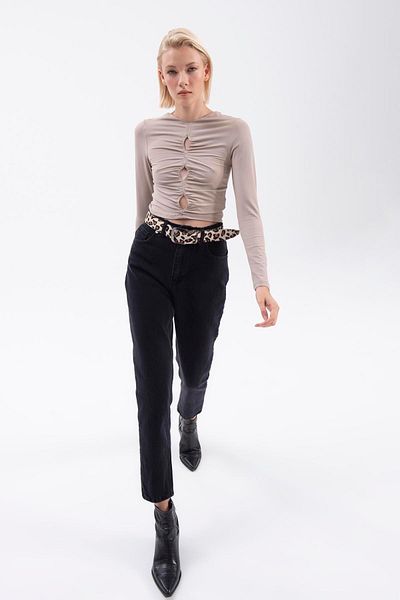 BROSERER Roma Women's Black Mom Lycra High Waist Trousers MOMJEAN