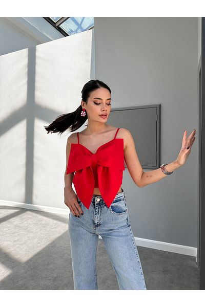 ESRAHELVACI Red Ribbon Detail Strappy Blouse