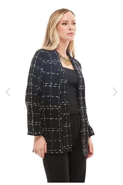 Alegante Women's Plaid Patterned Shawl Collar Linen Jacket