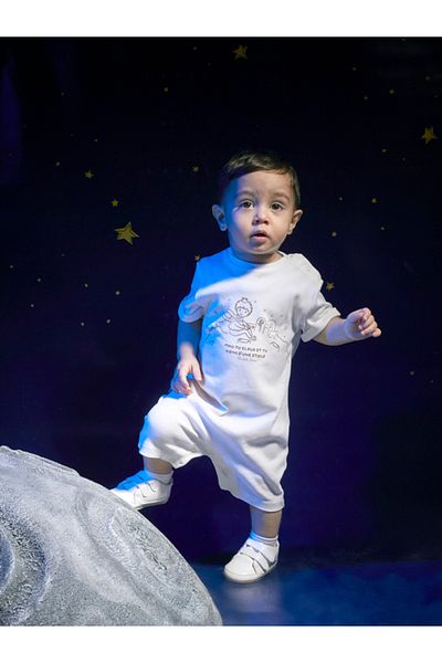 Maya And Luca Little Prince Print Short Sleeve White Jumpsuit
