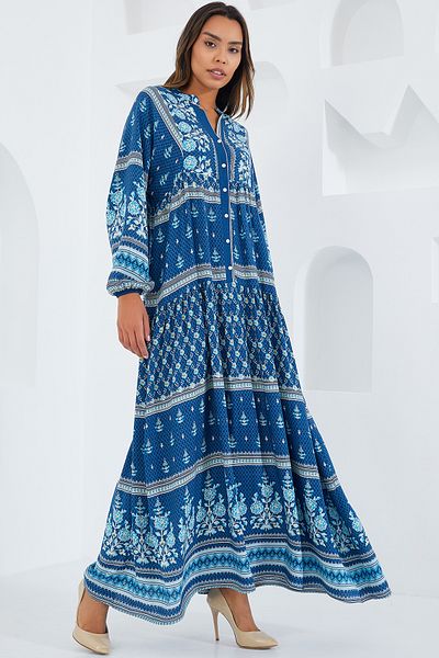 Bigdart Women's Indigo Blue Viscose Hijab Dress 2423
