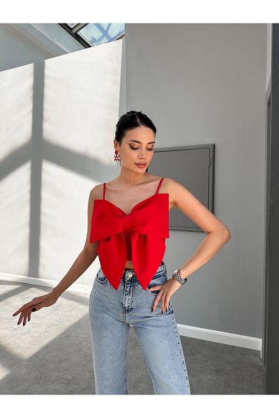 ESRAHELVACI Red Ribbon Detail Strappy Blouse