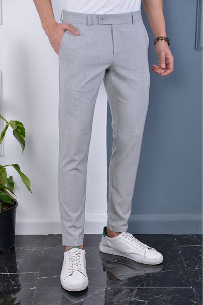 Mamlay Men's Gray Color Italian Cut Quality Flexible Lycra Ankle Length Slimfit Fabric Trousers