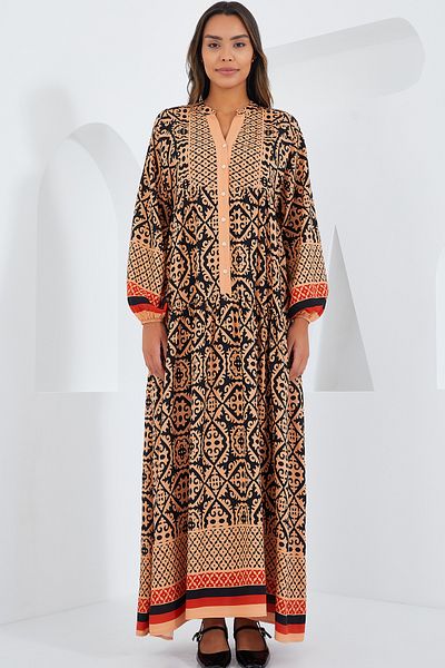 Bigdart Women's Beige Black Viscose Hijab Dress 2423