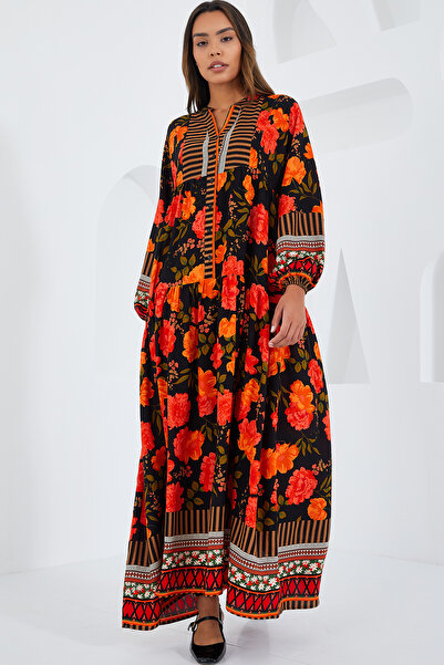 Bigdart Women Ecru Black Viscose Hijab Dress 2423