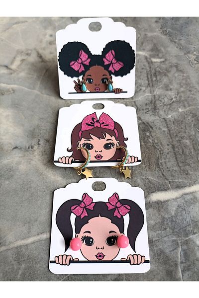 Hiras Dizayn Earring Tag Coated 2 Holes Jewelry Earring Card 3 Different Types Sweet Girl Faced 5x5cm 45 Pieces Mixed