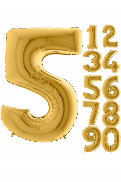 Deniz Party Store MEDIUM SIZE 76-80 Cm ( 5 ) FIVE FIGURES FOIL BALLON GOLD