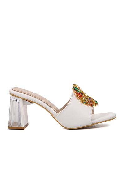 AYAKMOD 409128 White Women's Stone Heeled Slippers