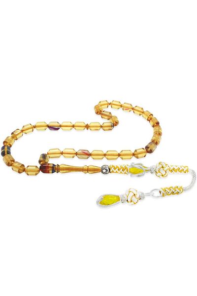 Tesbihane Copper Kazaz Tasseled Tip Capsule Cut Transparent Bonibon Fire Amber Prayer Beads