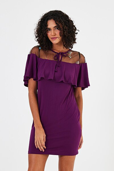 Penyelux Kadın CityChic Omuz Detaylı Uzun Esnek Mevsimlik Tunik Mor