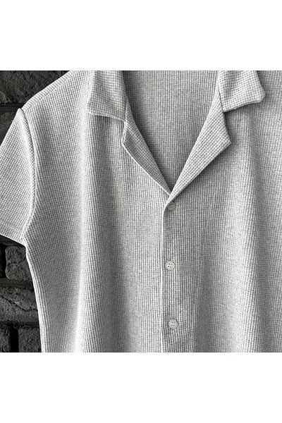 tetramoda Gray Waffle Fabric Short Sleeve Shirt and Shorts Set