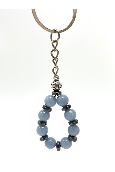 CERTIFIED Angelite Natural Stone Keychain 8mm