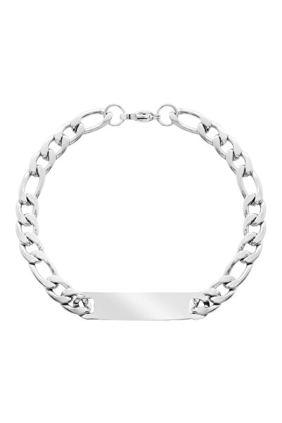 Tesbihane Silver Renk Gurmet Zincirli Kişiye Özel İsim/Harf Yazılı Erkek Çelik Bileklik