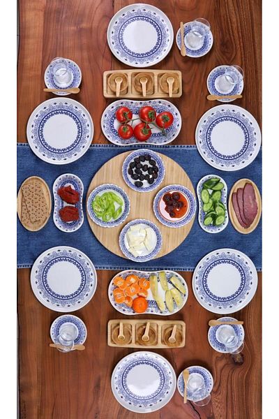 Bambum 49 Piece Maku Porcelain Breakfast Set for 6 People - Luxury Breakfast Presentation Set