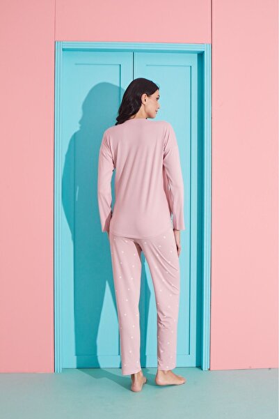 MEBA Milan Uzun Kol Pudra Penye Pijama Takımı -20