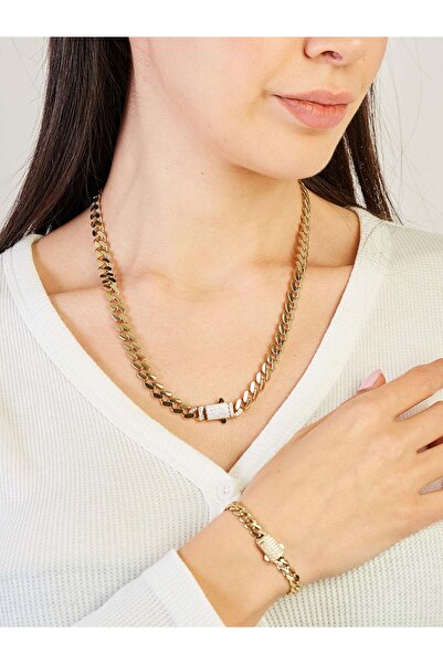 Nilvera Kuyumculuk 14 Ayar Altın Taşlı Toka Detaylı Gurmet Kolye