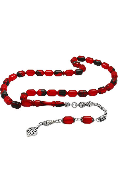 Tesbihane 925 проба срібла, королівський флізелін, червоно-чорний бурштиновий чотки