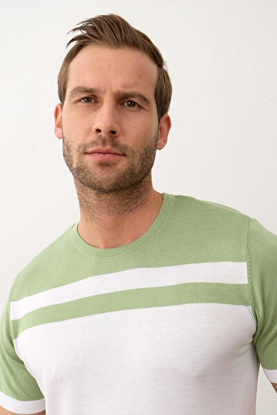 Danger Ανδρικό πολύχρωμο καλοκαιρινό πλεκτό μπλουζάκι με καλούπι, πράσινο