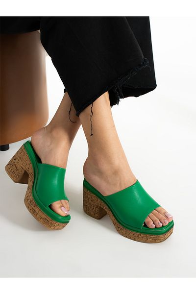 Alemdar Shoes CARMEN Green Cork Heeled Women's Slippers