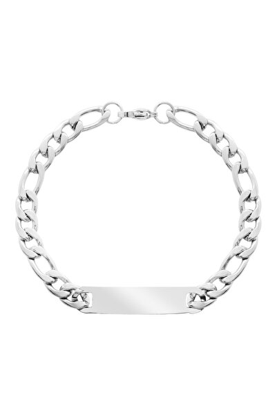 Tesbihane Silver Renk Gurmet Zincirli Kişiye Özel İsim/Harf Yazılı Erkek Çelik Bileklik