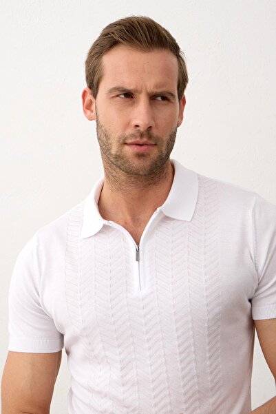 Danger Tricou polo pentru bărbați slim-fit alb