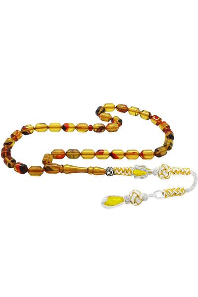 Tesbihane كبسولة نحاسية مزينة بشراشيب من كازازاز، قطع شفافة من Bala-Black Fire Amber Prayer Beads