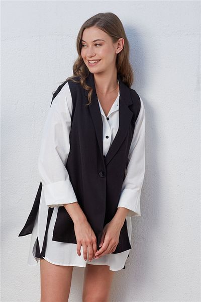 ZF BUTİK Ecru Women's Vest - Boyfriend Side Tie