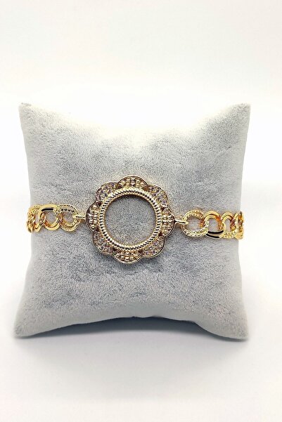 Lal Altın Renk Zirkon Taşlı Çeyrek Altın Koyulan Kadın Bileklik Çerçeve 533