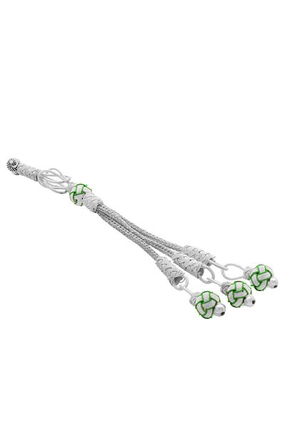 Tesbihane Green-White Color Copper Plated Triple Ball Kazaz Tassel