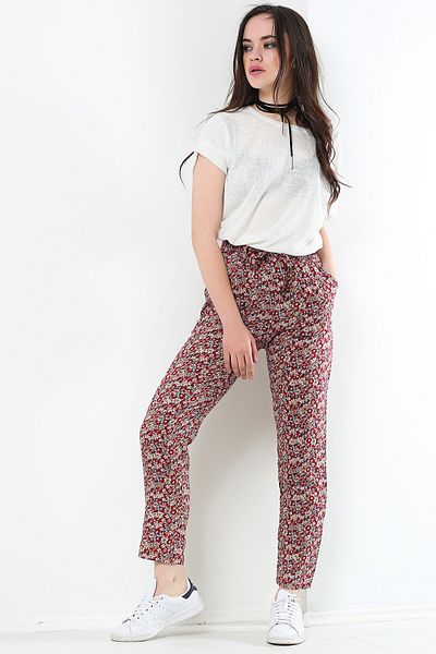 AVORWE Floral Printed Trousers with Self-Lace Pockets