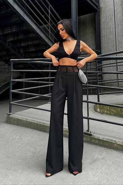Ortaya Çık Palazzo Trousers with Transparent Waist Detail