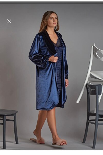 Tuğçe Denktaş Kadife Sabahlık Gecelik Takımı