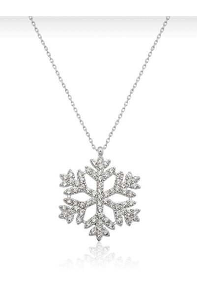 Lal Gümüş Renk Kadın Kartanesi Kolye Zirkon Beyaz Taşlı Kar Tanesi Kolye 813