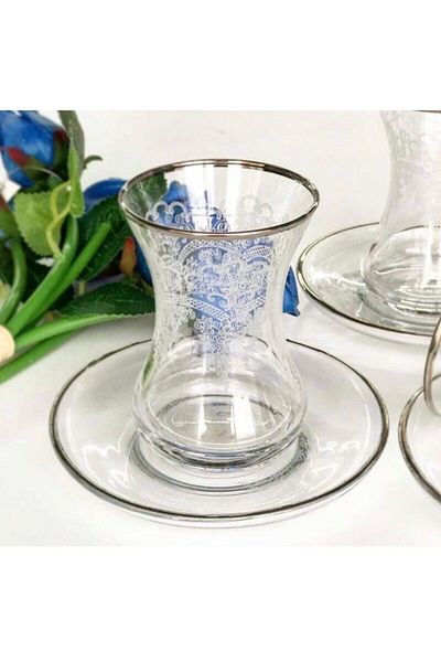 Paşabahçe Hand Decorated 12 Piece Tea Glass Set for 6 Persons, Dowry Set, Gift Set