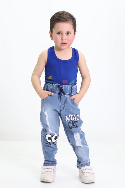GZT TEKSTİL Boy's Lycra Cotton Fabric Printed Model Jeans (1-4 YEARS)
