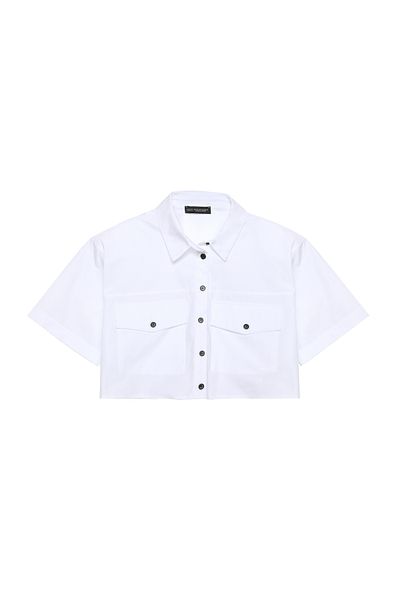 Quzu Wadded Detailed Crop Shirt White