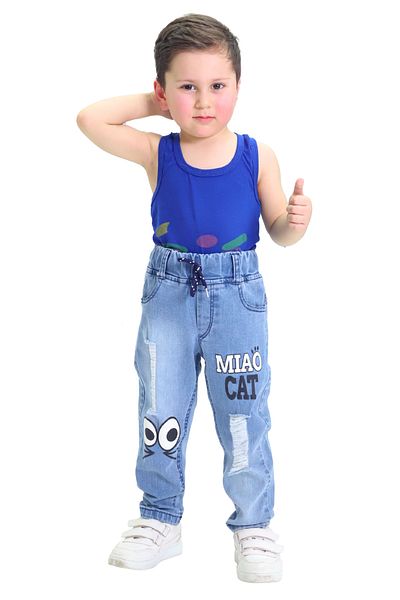 GZT TEKSTİL Boy's Lycra Cotton Fabric Printed Model Jeans (1-4 YEARS)