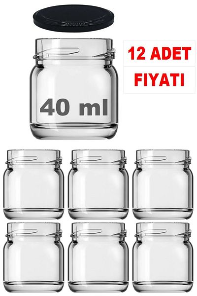 LİZYA BABY Mini-small 40 Cc Glass Jar Specimen, Food, Jam, Honey, Wedding And Henna Confectionery Black Jar With Lid